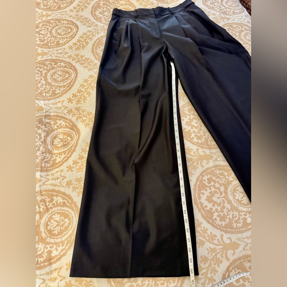 MINT COND ZARA WIDE LEG PLEATED BLACK TROUSERS SIZE LARGE WITH ADJUSTABLE WAIST - Picture 6 of 9